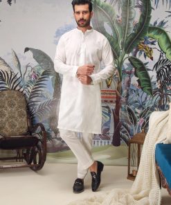 1PCS Men’s 100% Fine Cotton Embroidered Kurta IMIST-S2403WHITE