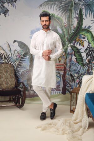 1PCS Men’s 100% Fine Cotton Embroidered Kurta IMIST-S2403WHITE