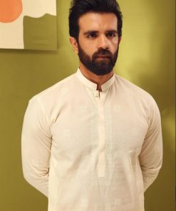 2 Pieces Kurta / Pants Cotton Embroidered Cream Suit Imist-S24Ef107 7 S24Ef107A Imanistudio.com