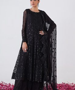 Luxury Formal Black Embroidered Chiffon Outfit MBSF-EA2412BK