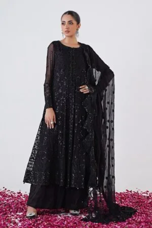 Luxury Formal Black Embroidered Chiffon Outfit MBSF-EA2412BK