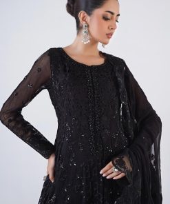 Luxury Formal Black Embroidered Chiffon Outfit Mbsf-Ea2412Bk 12 Sfea2412Blackf Imanistudio.com
