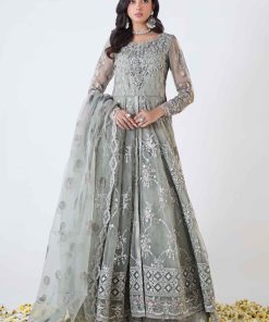 Luxury Formal Sea Green Embroidered Organza Outfit MBSF-EA2430SG