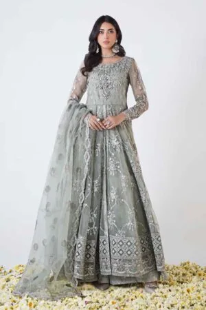 Luxury Formal Sea Green Embroidered Organza Outfit MBSF-EA2430SG