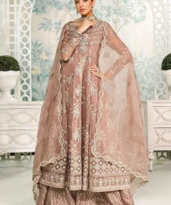 Luxury Formal Tea Pink Embroidered Organza Outfit MBSF-EA2430TP
