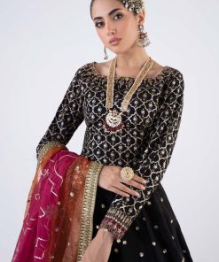 Luxury Formal Black Embroidered Raw Silk Lehnga Choli Mbsf-Ea2404Bm 12 Sfef2404Blackc Imanistudio.com