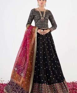 Luxury Formal Black Embroidered Raw Silk Lehnga Choli Mbsf-Ea2404Bm