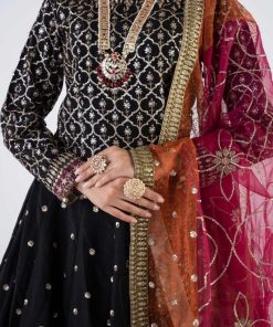 Luxury Formal Black Embroidered Raw Silk Lehnga Choli Mbsf-Ea2404Bm 14 Sfef2404Blackg Imanistudio.com