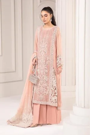 Luxury Formal Peach Embroidered Chiffon Outfit MBSF-EA2467PH