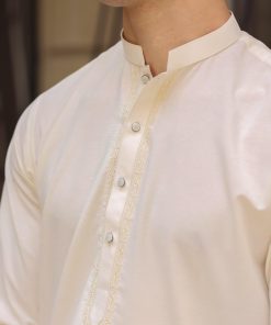 3 Pcs Mens Premium Quality Karandi Kameez/Pants Waistcoat Imist2405-Cream 8 3J1A8048 Imanistudio.com