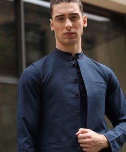 3 Pcs Mens Premium Quality Karandi Kameez/Pants Waistcoat Imist2405-Navy Blue 8 3J1A8078 Imanistudio.com
