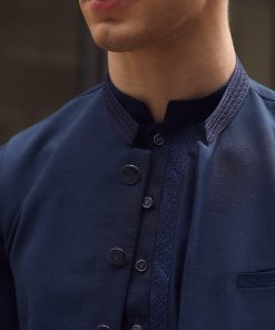 3 Pcs Mens Premium Quality Karandi Kameez/Pants Waistcoat Imist2405-Navy Blue 9 3J1A8086 Imanistudio.com