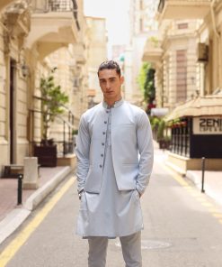 3 Pcs Mens Premium Quality Karandi Kameez/Pants Waistcoat Imist2405-Sky Blue 14 3J1A8165 Imanistudio.com