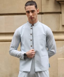 3 Pcs Mens Premium Quality Karandi Kameez/Pants Waistcoat Imist2405-Sky Blue 15 3J1A8191 Imanistudio.com 1