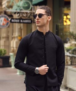 3 Pcs Mens Premium Quality Karandi Kameez/Pants Waistcoat Imist2405-Black 7 3J1A8256 Imanistudio.com