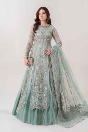 Luxury Formal Aqua Green Embroidered Skirt Suit MBDS-EA2803AG