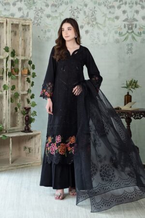 MariaB Black Embroidered Dobby Lawn Suit MBDW-EA2403BP