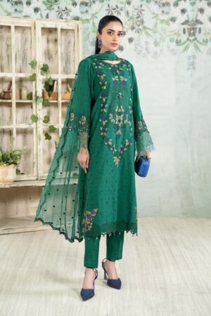 MariaB Green Embroidered Self Jacquard Lawn Suit MBDW-EA2426DG