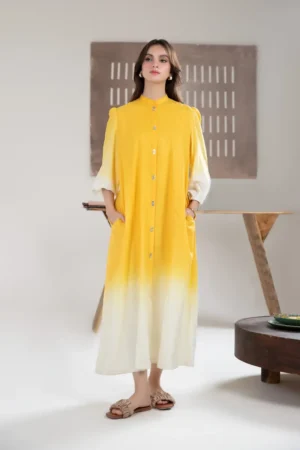 1 Pcs Yellow Ombre Arabic Lawn Kaftan MB-EA2438YO