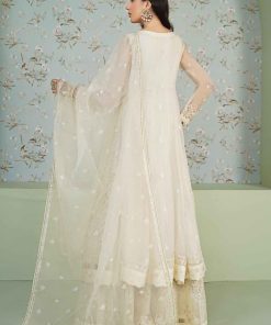 Luxury Formal Off-White Embroidered Bomber Chiffon Outfit Mbsf-Ea2436Ow 18 Sf Ea2436White Imanistudio.com