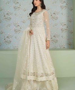 Luxury Formal Off-White Embroidered Bomber Chiffon Outfit MBSF-EA2436OW