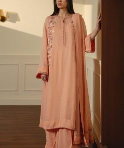 Zara Shahjahan 3Pcs Peachy Pink Georgette Chiffon Suit ZSZC-1993PP