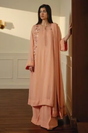 Zara Shahjahan 3Pcs Peachy Pink Georgette Chiffon Suit ZSZC-1993PP