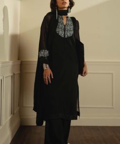 Zara Shahjahan 3Pcs Black Georgette Chiffon Suit ZSZC-1997JB