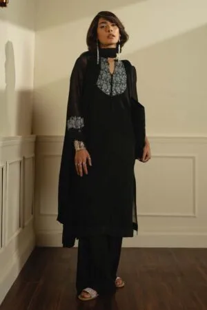 Zara Shahjahan 3Pcs Black Pink Georgette Chiffon Suit ZSZC-1997JB