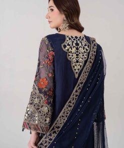 Luxury Formal Navy Blue Embroidered Organza Suit Mbds-Ea2808Nb 12 D 8Navyc Imanistudio.com