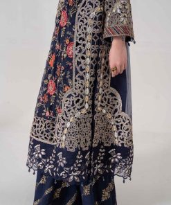 Luxury Formal Navy Blue Embroidered Organza Suit Mbds-Ea2808Nb 15 D 8Navyf Imanistudio.com