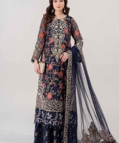 Luxury Formal Navy Blue Embroidered Organza Suit MBDS-EA2808NB