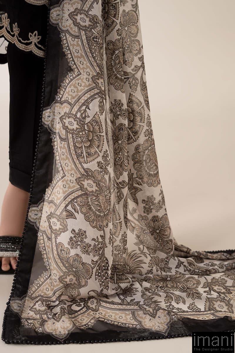 Luxury Pret Black Bomber Chiffon Embroidered Suit Mbdw-Mn24110Bw 7 Luxury Pret Black Bomber Chiffon Embroidered Suit Mbdw-Mn24110Bw - Image 7