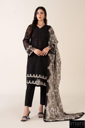 Luxury Pret Black Bomber Chiffon Embroidered Suit MBDW-MN24110BW
