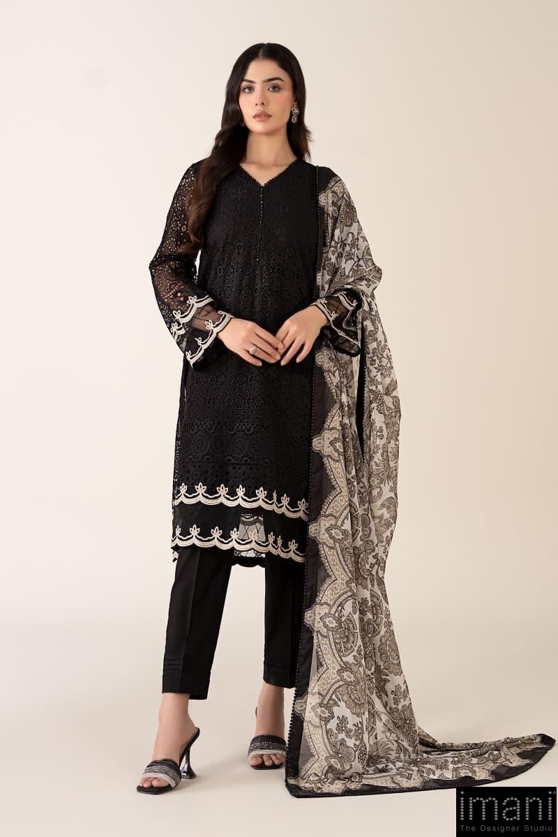 Luxury Pret Black Bomber Chiffon Embroidered Suit Mbdw-Mn24110Bw 1 Luxury Pret Black Bomber Chiffon Embroidered Suit Mbdw-Mn24110Bw