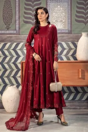 Luxury Pret Maroon Dobby Lawn Embroidered Suit Mbdw-Ef2405Mn