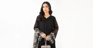 Luxury Pret Black Bomber Chiffon Embroidered Suit MBDW-MN24110BW