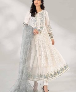 Luxury Pret Off-White/ Ferozi Cotton Lawn Embroidered Suit MBDW-EF2408WF