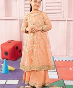 MariaB Kids Peach Embroidered Organza Suit MBKS-PF2407PC