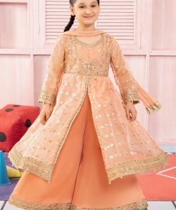 Mariab Kids Peach Embroidered Organza Suit Mbks-Pf2407Pc 8 Mkspf2407Peache Imanistudio.com