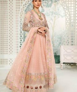 Luxury Formal Peachy Pink Embroidered Organza Outfit MBSF-EA2416PP
