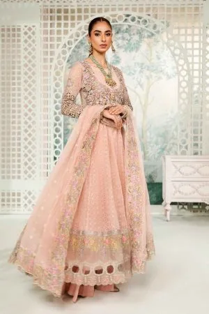 Luxury Formal Peachy Pink Embroidered Organza Outfit MBSF-EA2416PP