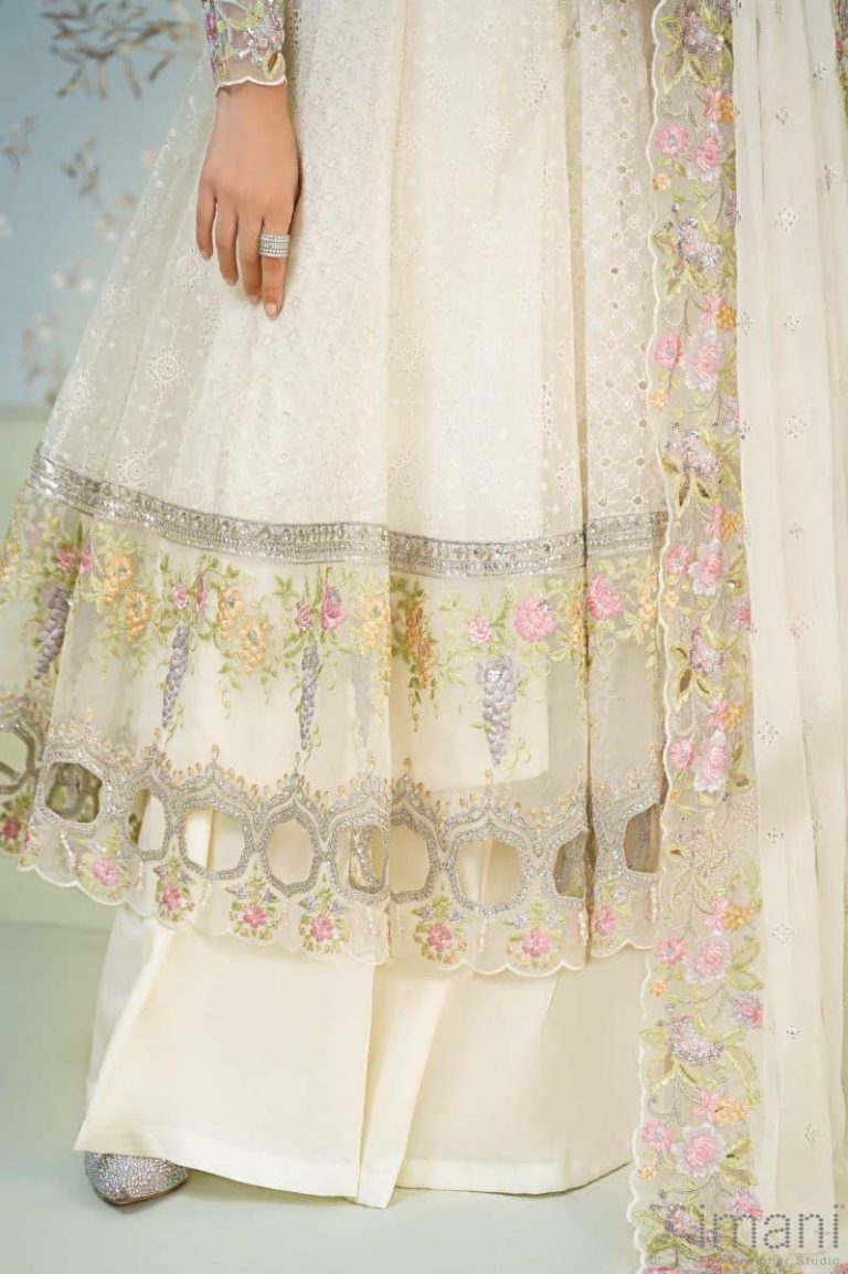 Off White & Multicolored Organza & Crepe Filly Embroidered Party Wear Straight Suit main image 0