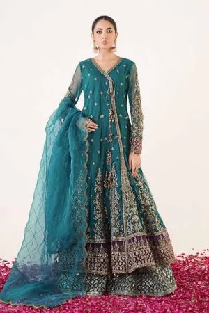 Luxury Formal Teal Blue Embroidered Net Outfit MBSF-EA2403TB