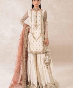 Luxury Formal Off-White Embroidered Raw Silk Outfit MBSF-PF2404OW