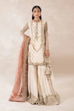 Luxury Formal Off-White Embroidered Raw Silk Outfit MBSF-PF2404OW