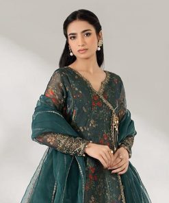 Luxury Pret Dark Green Printed &Amp; Embroidered Poly Cotton Suit Mbdw-Pf2404Dg 11 Dw Pf2404Green Imanistudio.com