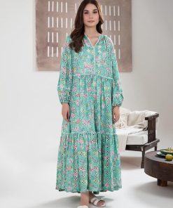 1 Pcs Sea-Green Arabic Lawn Dress MB-EA24101SG