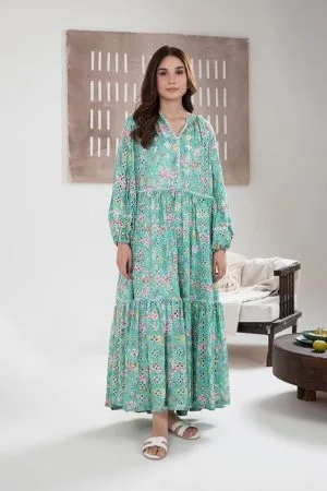 1 Pcs Sea-Green Arabic Lawn Dress MB-EA24101SG