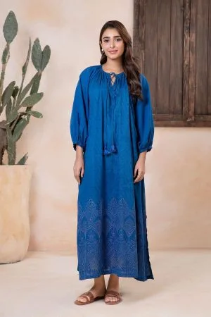 1 Pcs Royal Blue Dobby Lawn Embroidered Tunic MB-EA2447RB